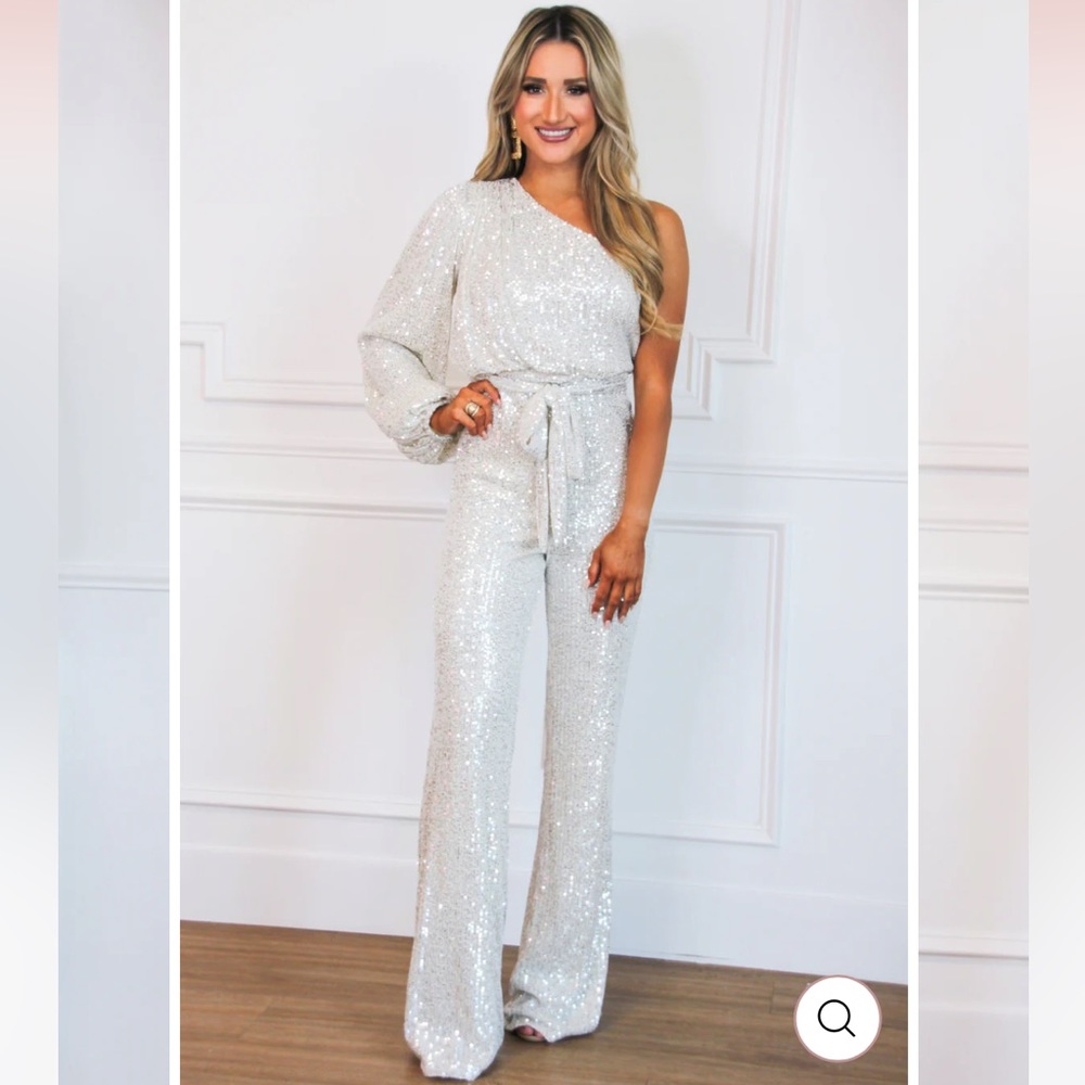 Off White Sequins Jumpsuit Wedding After Party